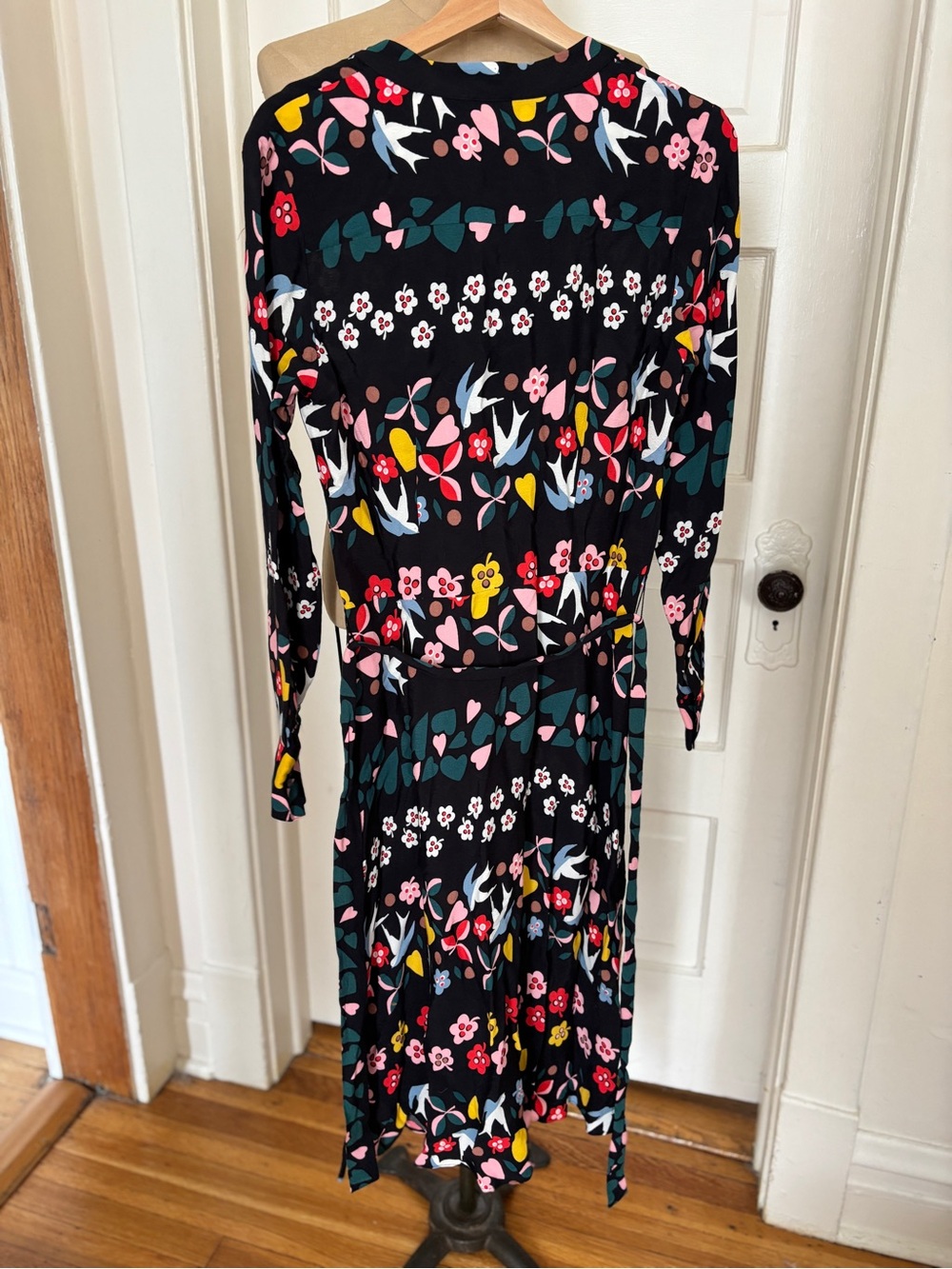 Boden Black Long-Sleeve Floral Midi Dress